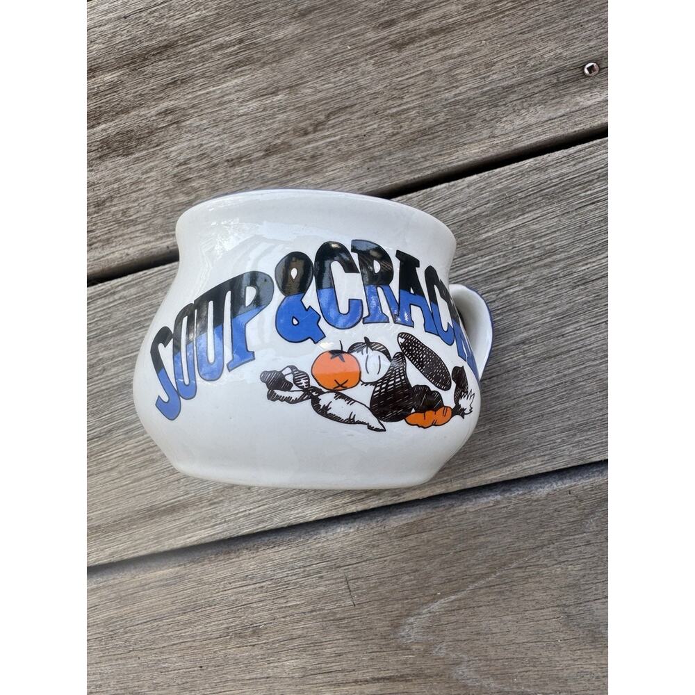 1980's Soup And Crackers Ceramic Soup Handled Mug Bowl Vintage Cottage Core